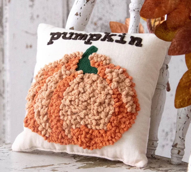 Hand Hooked Pumpkin Mini Pillow