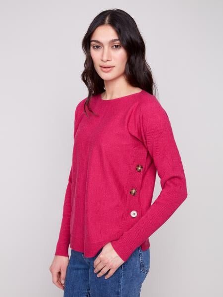 Boat Neck Sweater W/Side Buttons