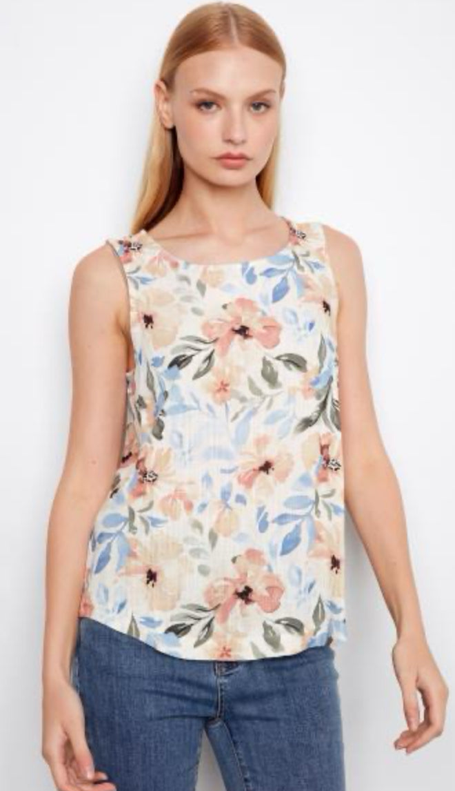 Printed Sleeveless Linen Blouse