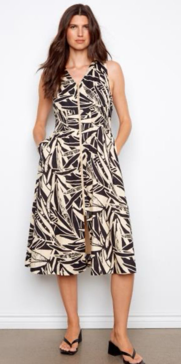 Cotton Printed Front Zip Maxi Dress