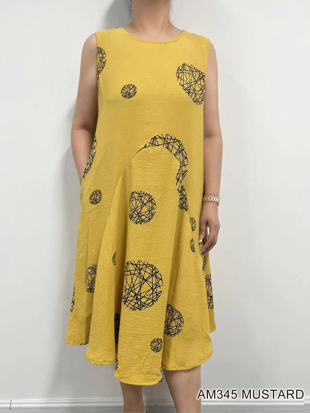 Flowy Mustard Abstract Pattern Dress