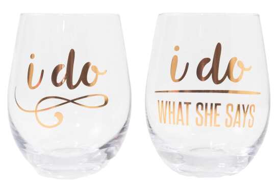 I Do Stemless Wine Glass Set