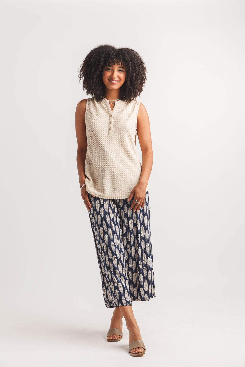 Textured Henley Sleeveless Top