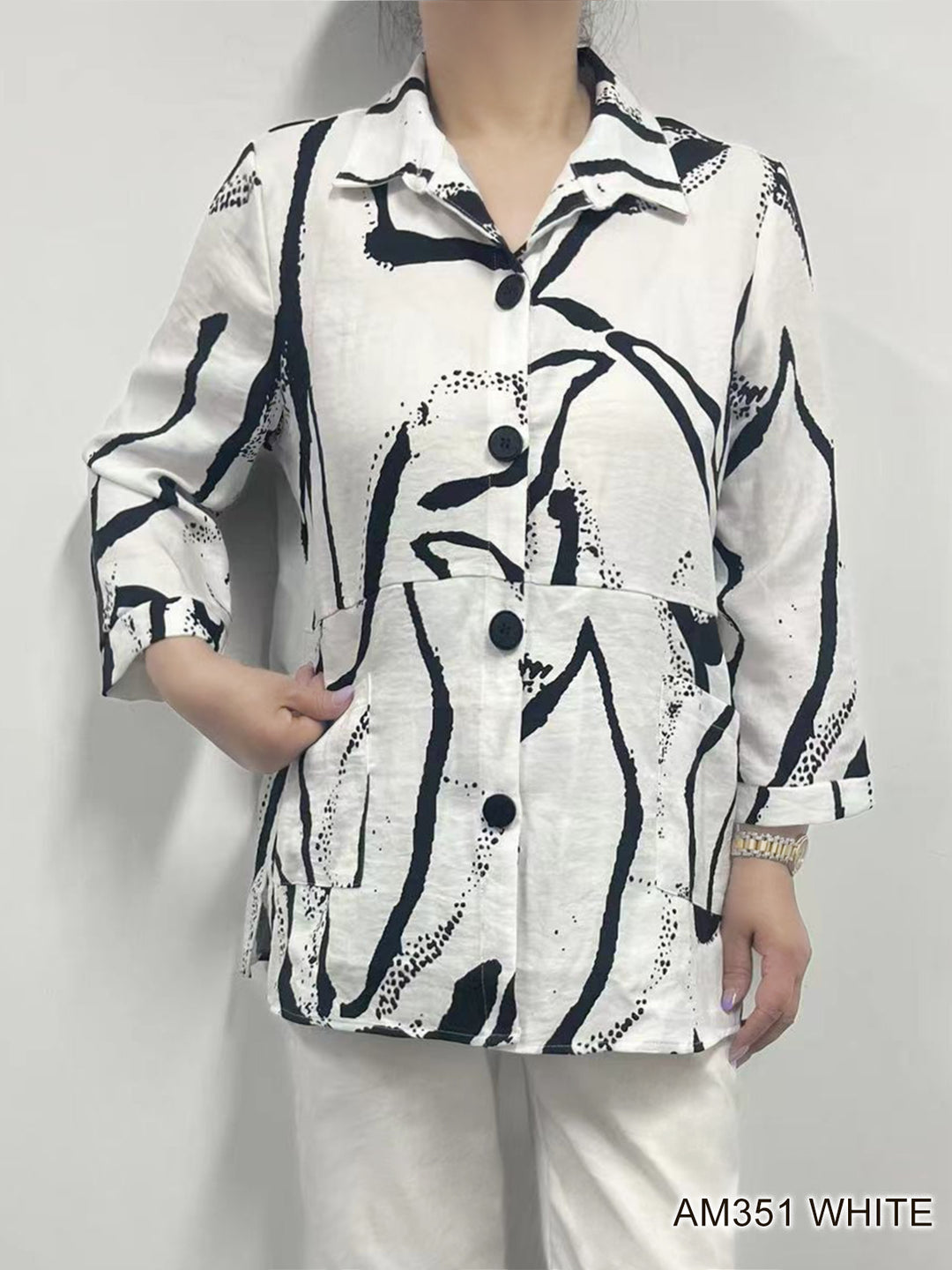 Button Down Squiggle Pattern Top