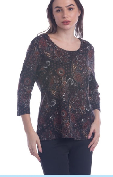 3/4 Length Sleeve Patterned Blouse