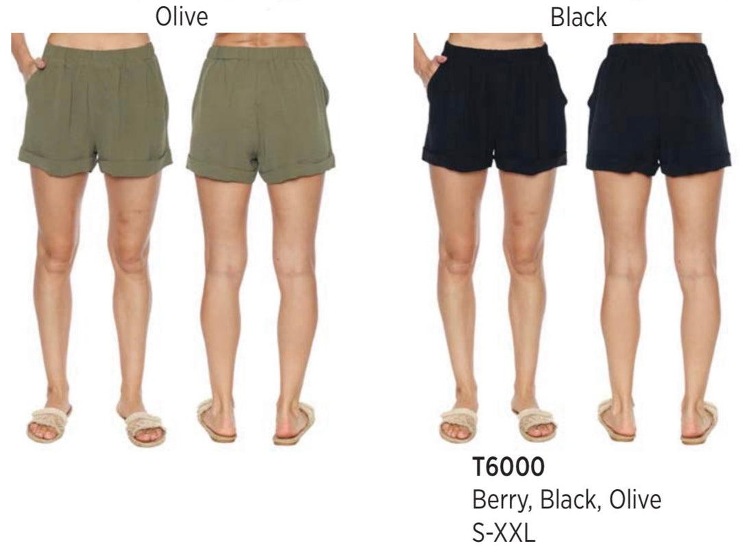 Cuffed Shorts W/Elastic Waist