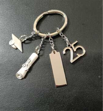 Silver Scroll & Hat Keychain
