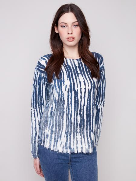 Reversible Printed Plush Sweater W/Frayed Edges