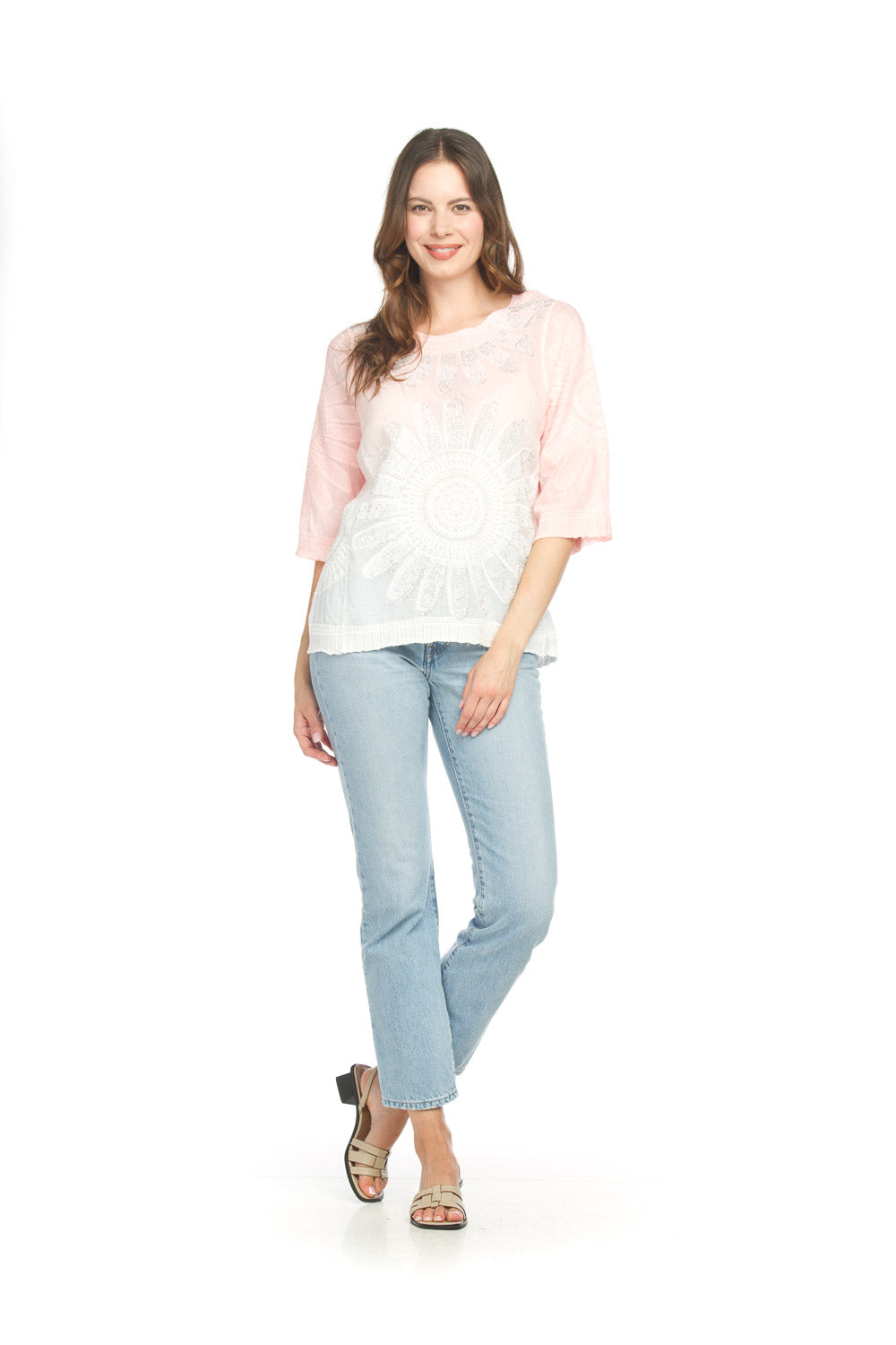 O/S Glittered Embroidered Cotton Top