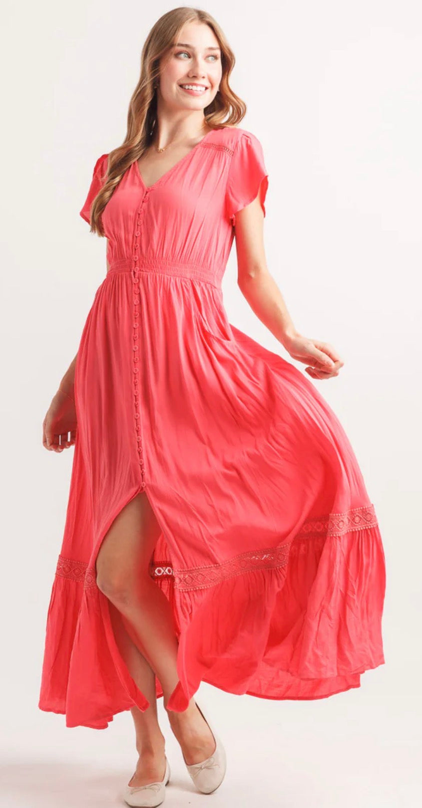 Solid Lace Inset Maxi Dress