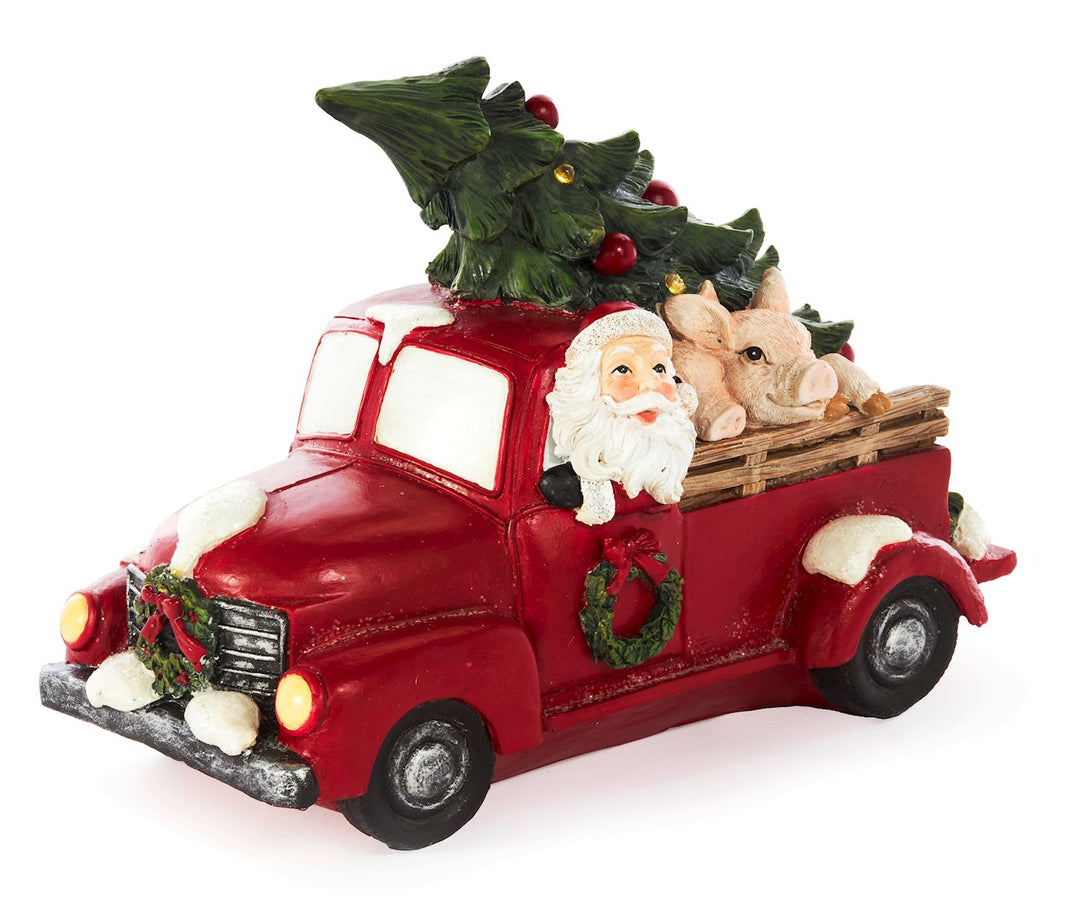 LED Red Truck W/Santa & Tree