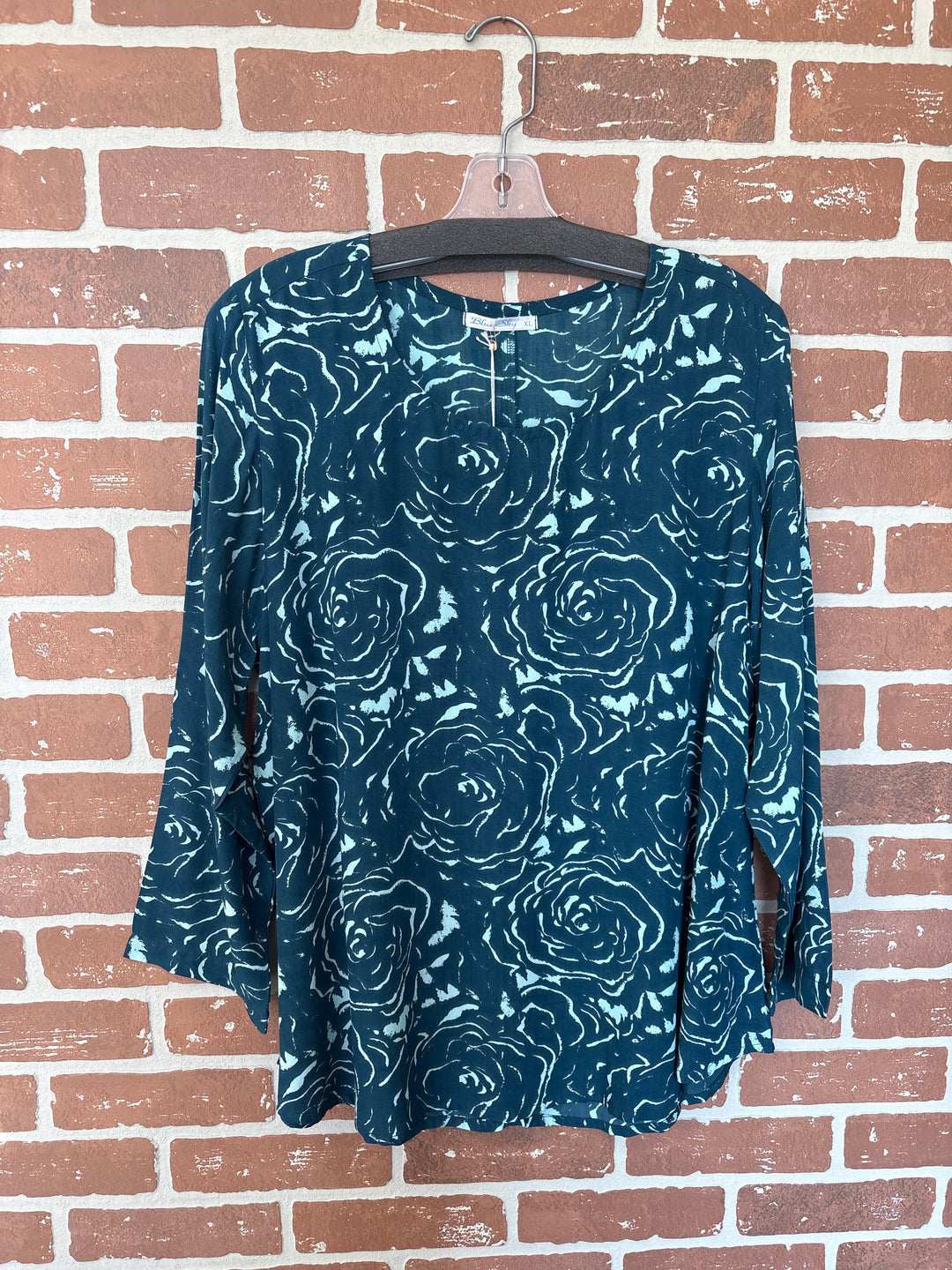 Minna Blouse Big Teal Rose