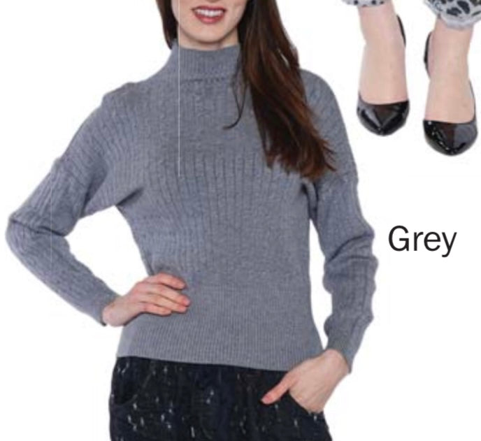 Grey Knit Shorter Turtle Neck Sweater