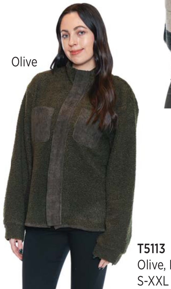 Olive Sherpa Zip Up Jacket