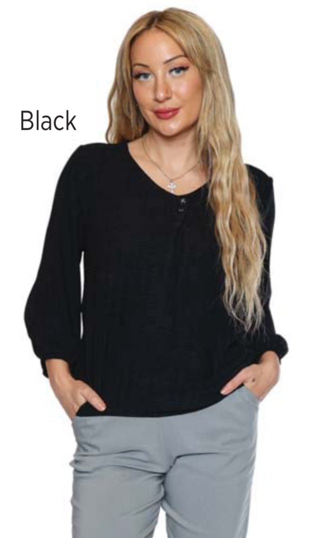 3/4 Sleeve Blouse W/Button Detail