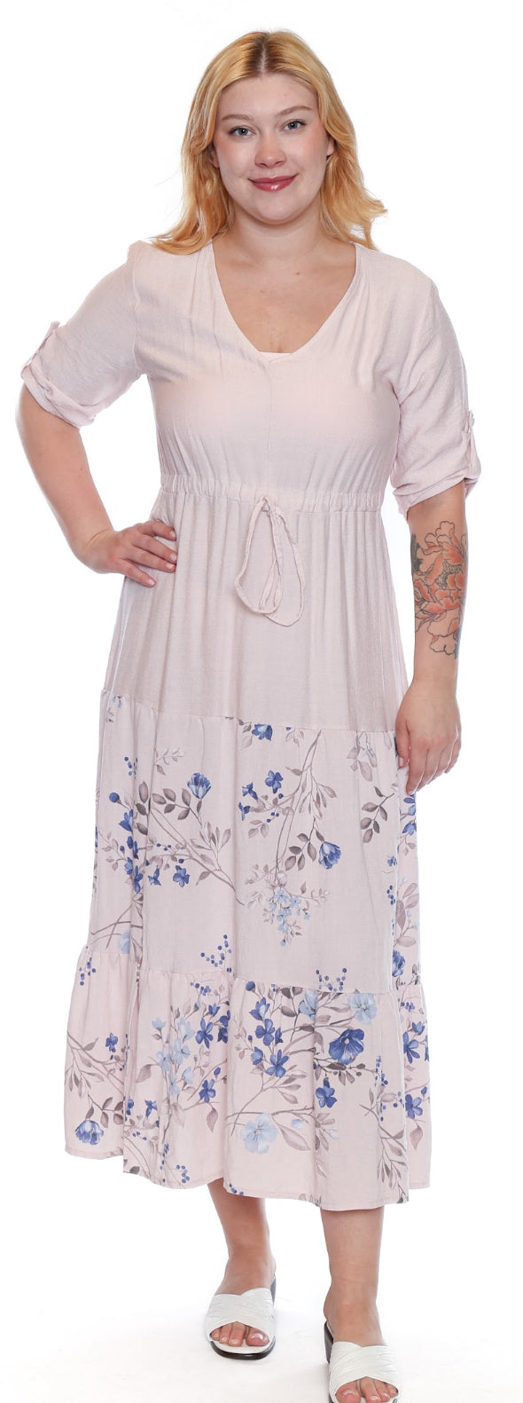 3/4 Sleeve Pink Floral Dress