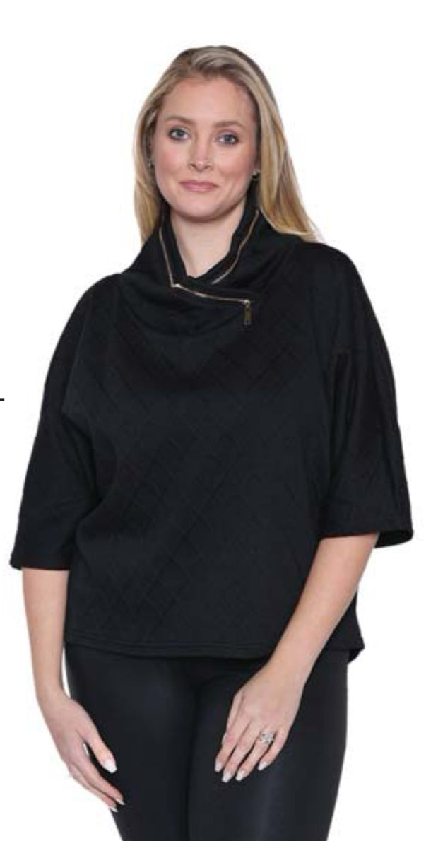 Zipper Detail Black Mock Neck Knit Top