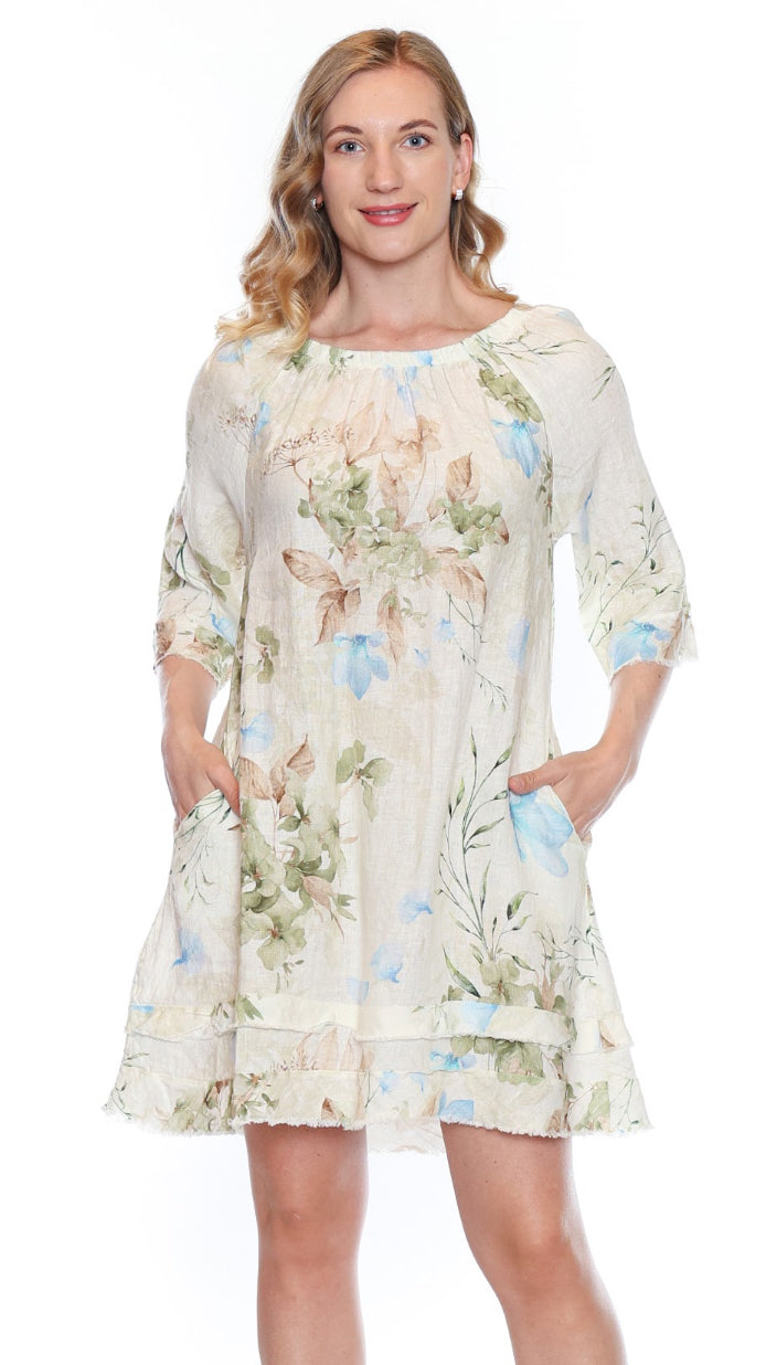 Floral Short Dress W/half Sleeve