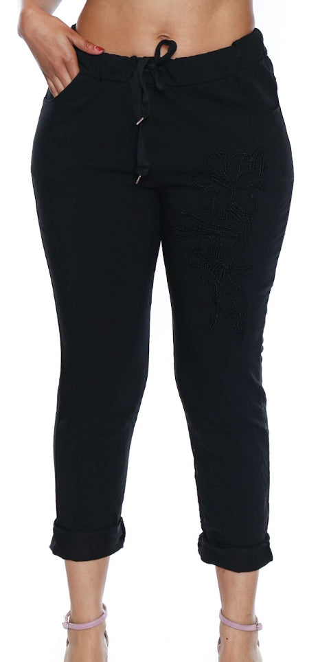 Pull On Drawstring Pant W/Beading Detail