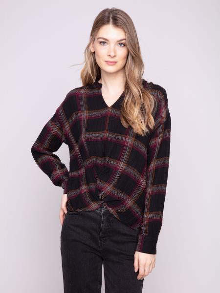 Plaid Blouse W/Front Knot