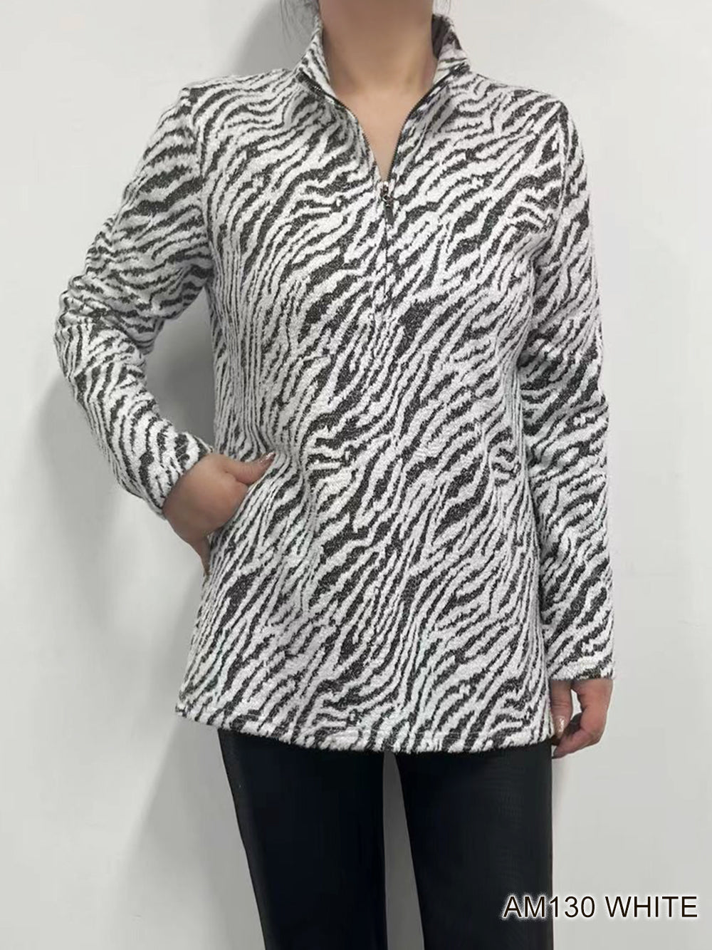 Cozy Zebra Print Cowl Neck Top