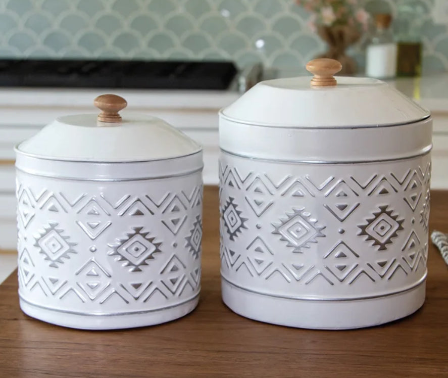 Aztec White & Metal Canister