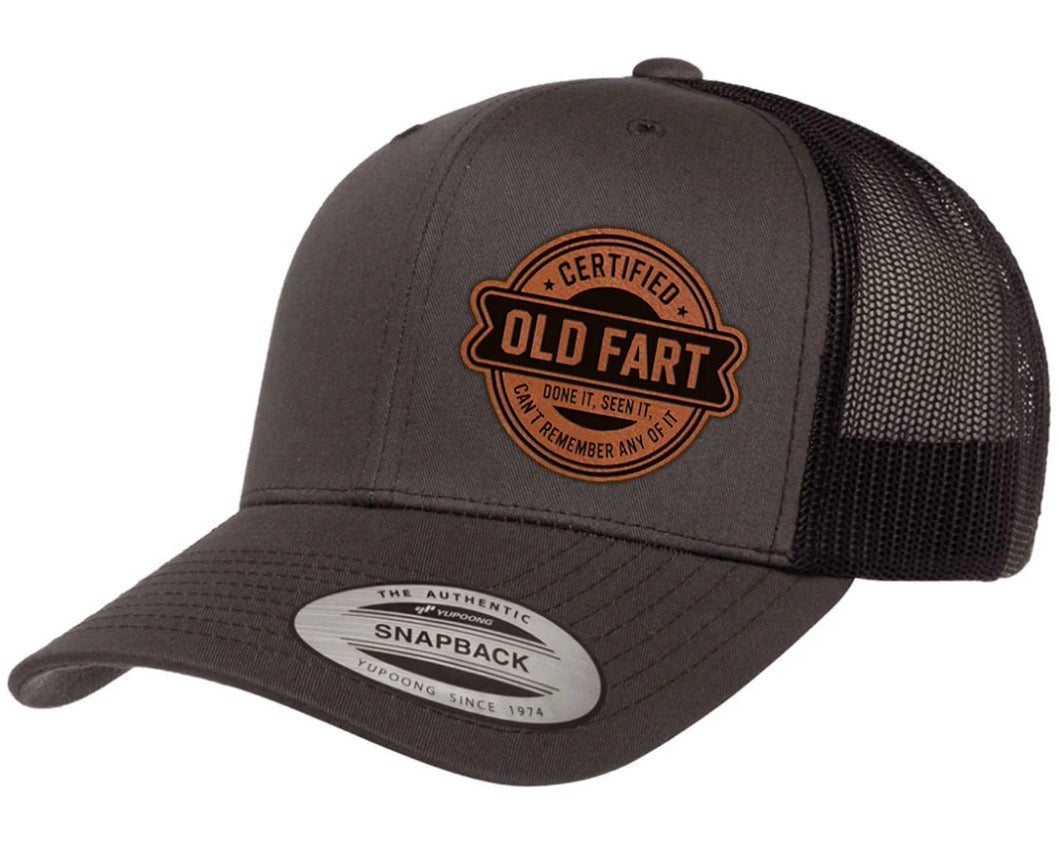 Certified Old Fart Leather Patch SnapBack Hat