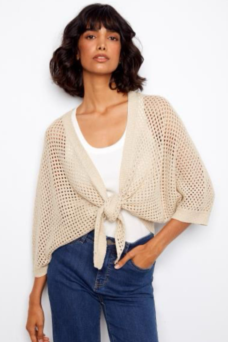 Dolman Elbow Sleeve Front Tie Shrug