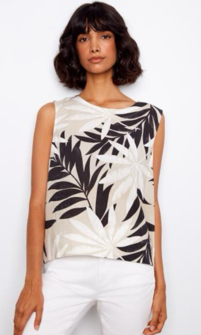 Printed Sleeveless Blouse W/Back Button Detail