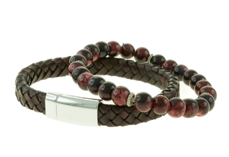 Glass Bead & Leather Men’s Bracelet