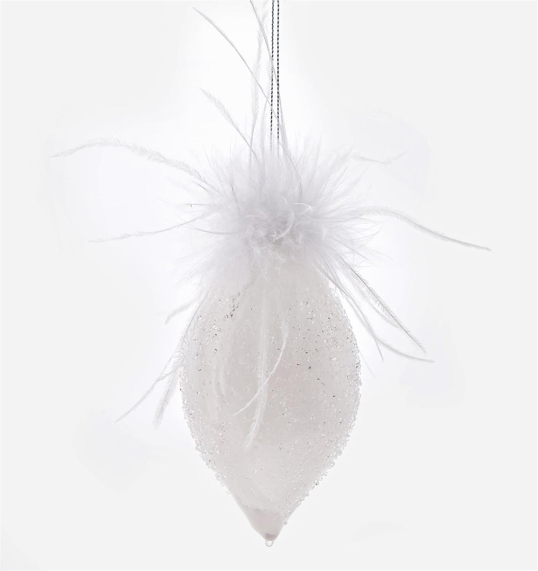 Glass Finial Ornament W/Feather