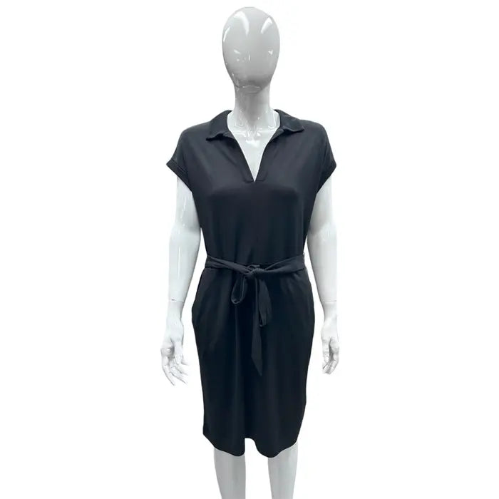 Black Collared Short Sleeve Dress