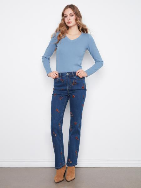 Floral Embroidered Straight Leg Pant