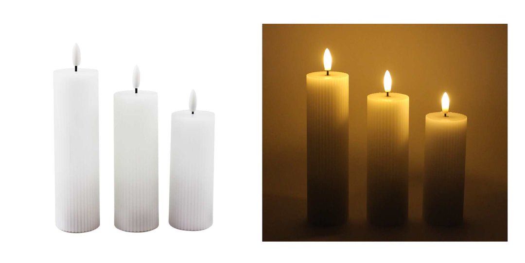 3pc Stripe White LED Candle