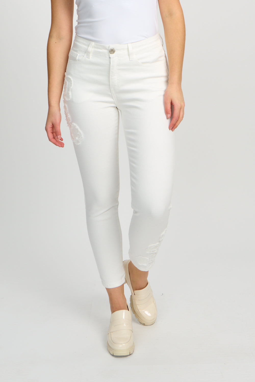 White Floral Pattern Jean