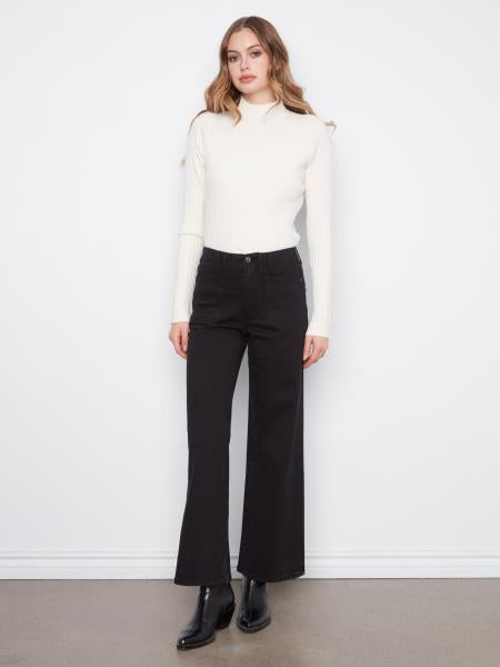 Wide Leg Stretch Denim Pant W/Patch Pockets