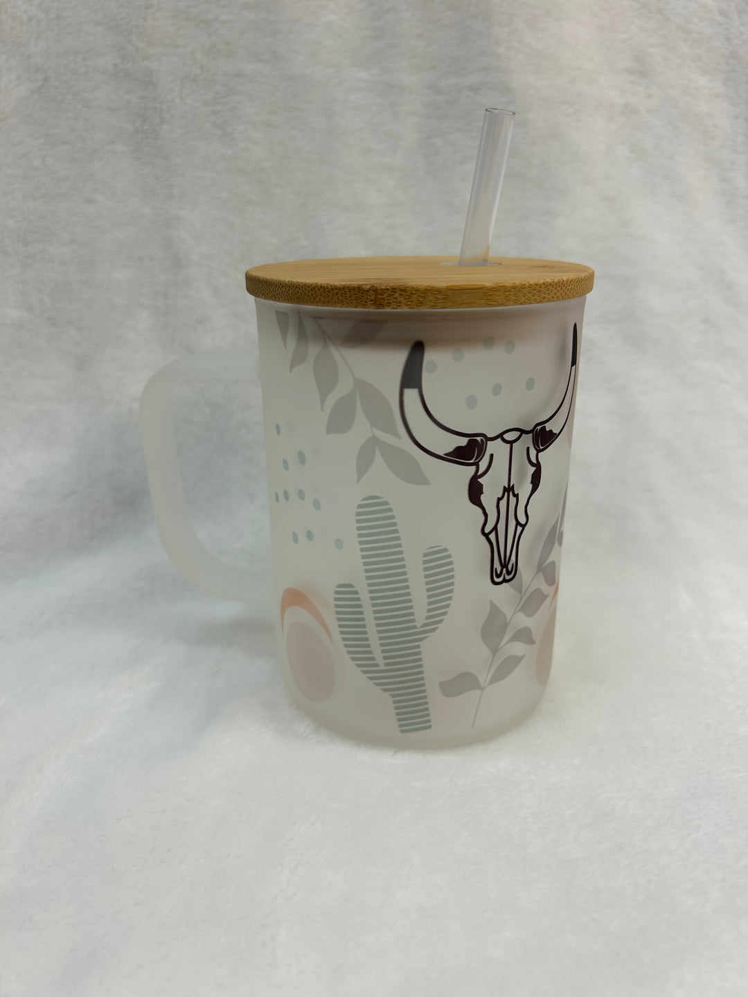 Boho Skull Glass Mug W/Lid & Straw