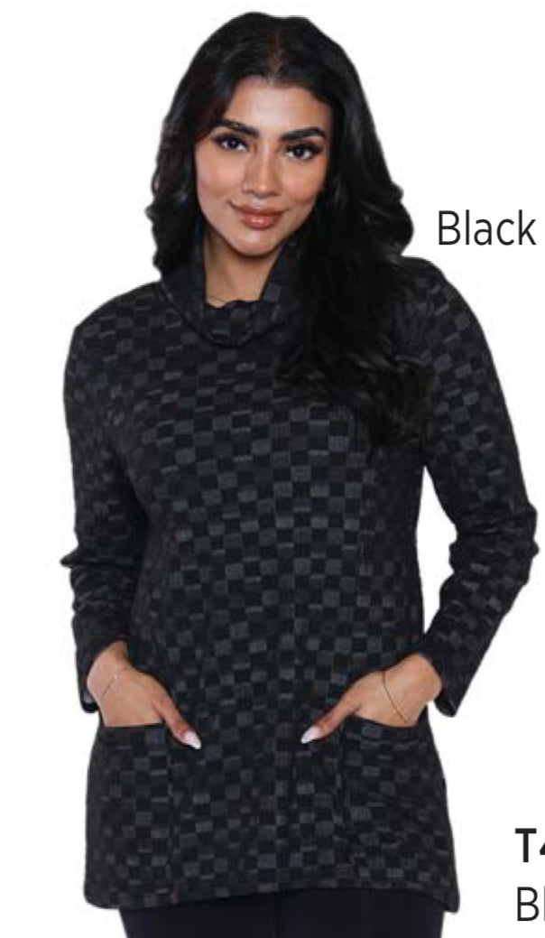 Black Check Mock Neck Sweater