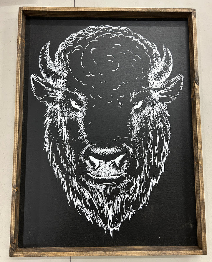 Earl Bison Head Wood Sign 18X24