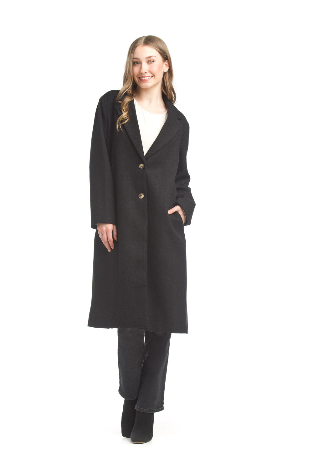 Lapel Single Breasted Coat W/Pockets