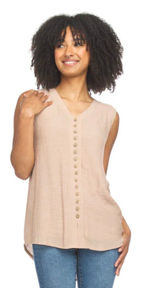 Sleeveless Layered Button Front Blouse