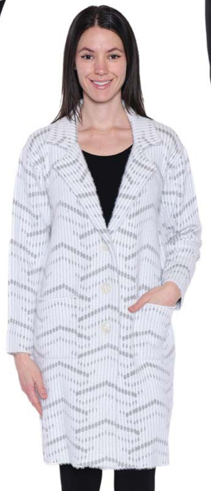 Grey & White Pattern Cardigan