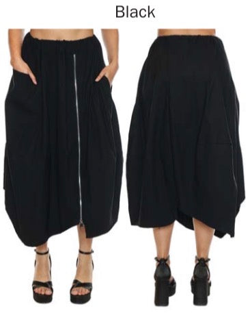 Elastic Waist Bubble Skirt W/Zipper Slit