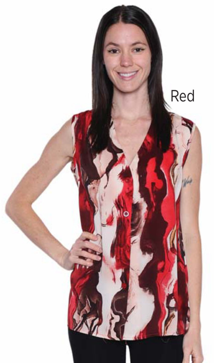 Red Abstract Print Dressy Tank Top