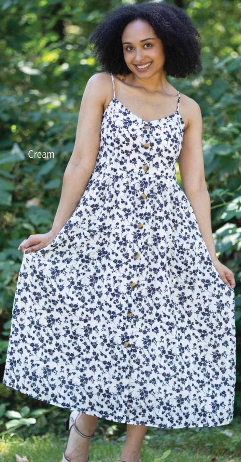 Spaghetti Strap Flowy Button Front Dress