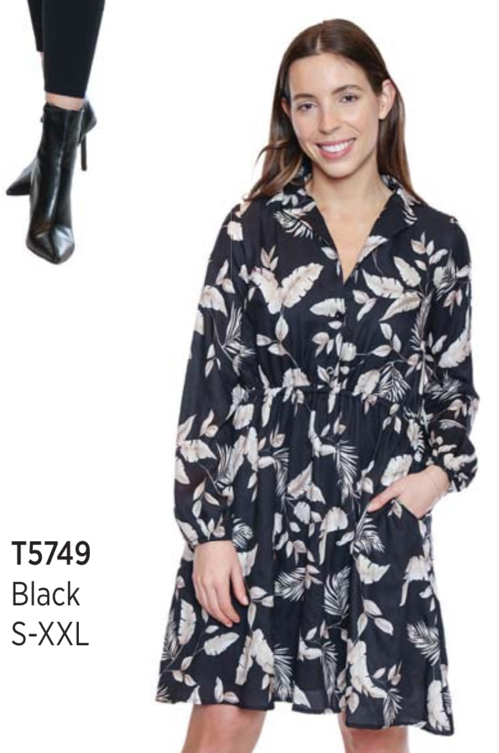 Long Sleeve Foral Collar Dress