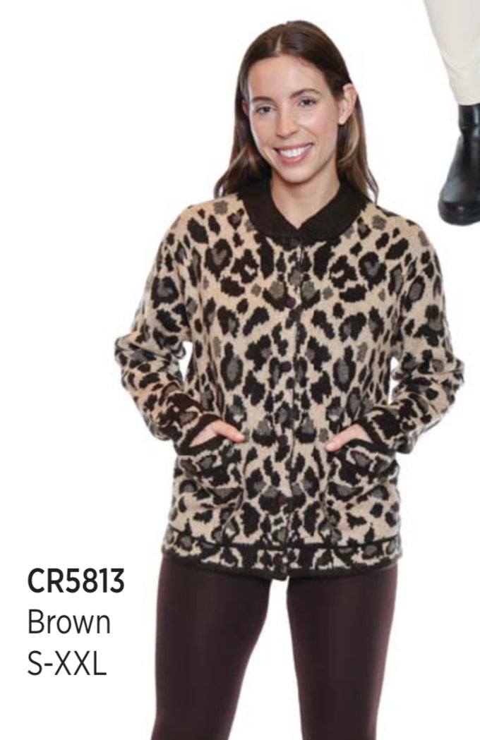 Leopard Knit Button Front Top