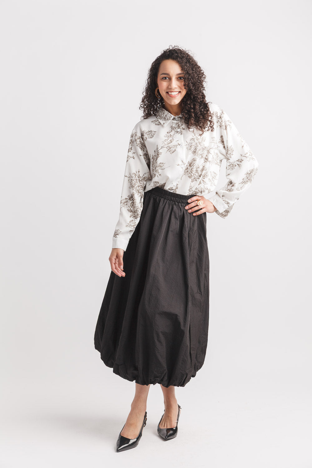 Bubble Hem Midi Skirt