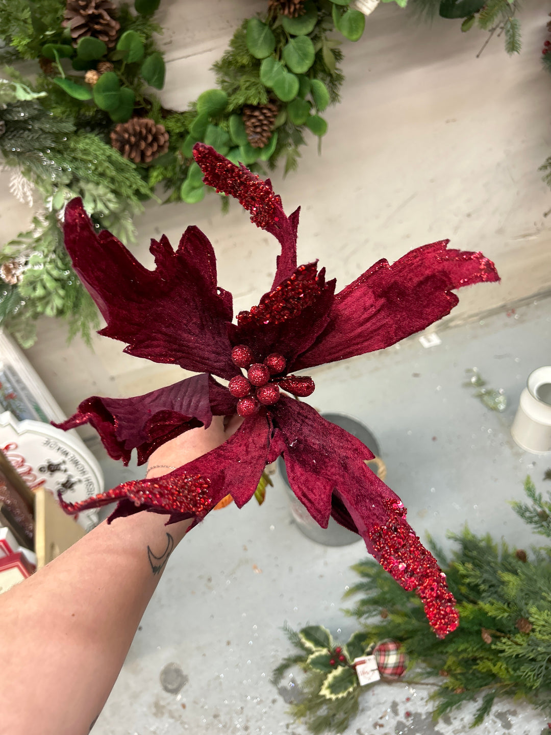 Burgundy Poinsettia Stem