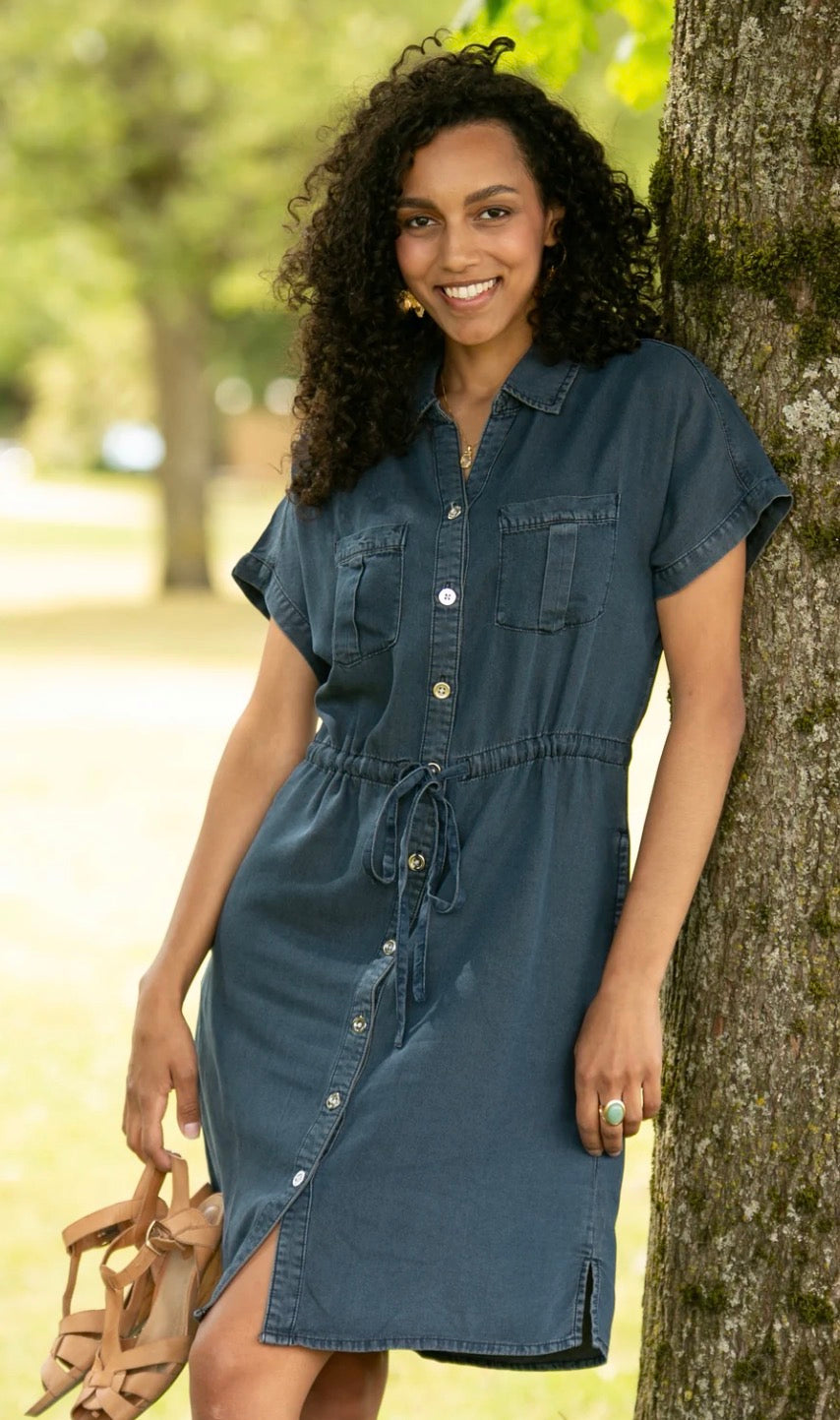 Collared Shirt Dress W/Pocket